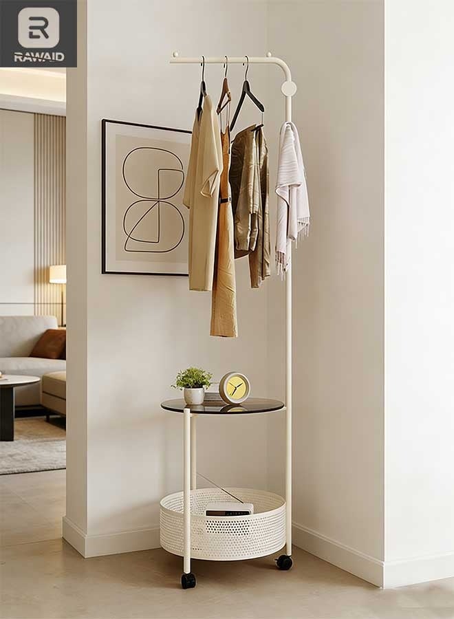 RAWAID Metal Clothes Rack Tree, Coat Rack with Side Table Basket and Wheels,Coat Rack with Stands, Industrial Style,Floor Hallway Cabinet with 3 Hooks for Clothes, Hats, Bags 40x40x175cm - Image 3